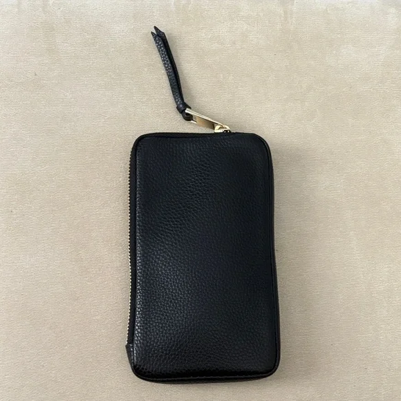 Bandolier Black Leather Phone Pouch with Gold Accents